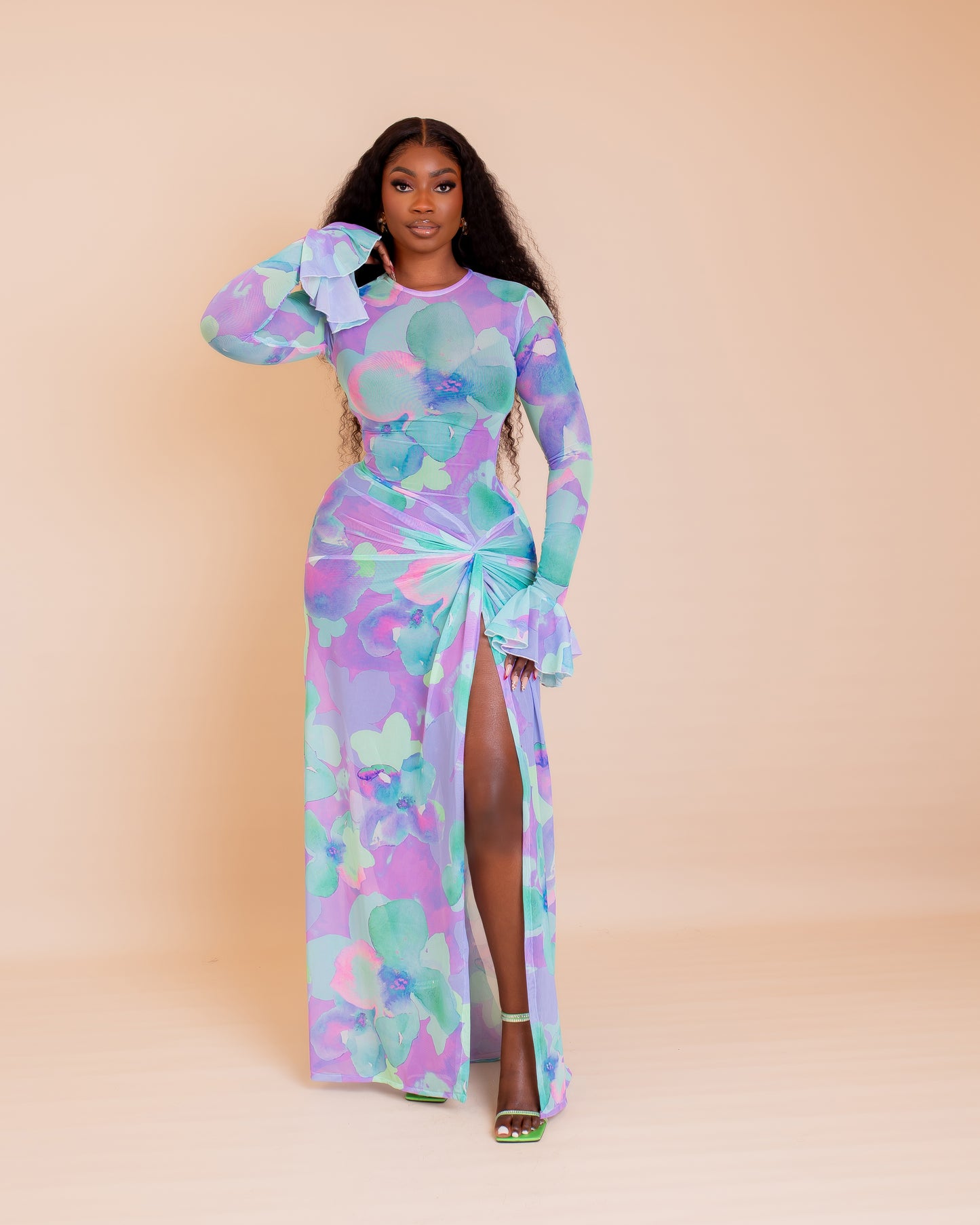 Milan Mesh Dress (Orchid Print )