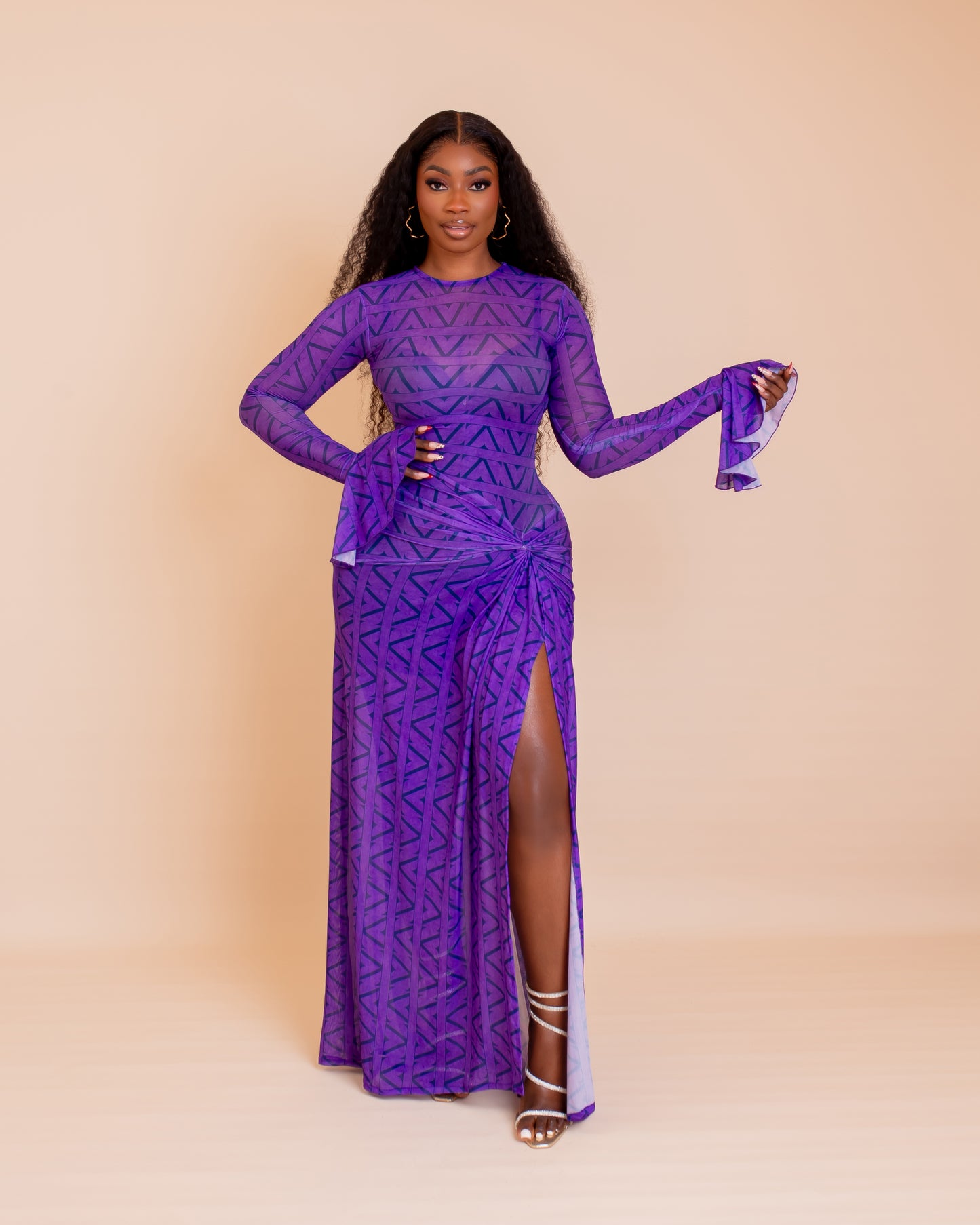 Milan Mesh Dress ( Purple Ziva Print)