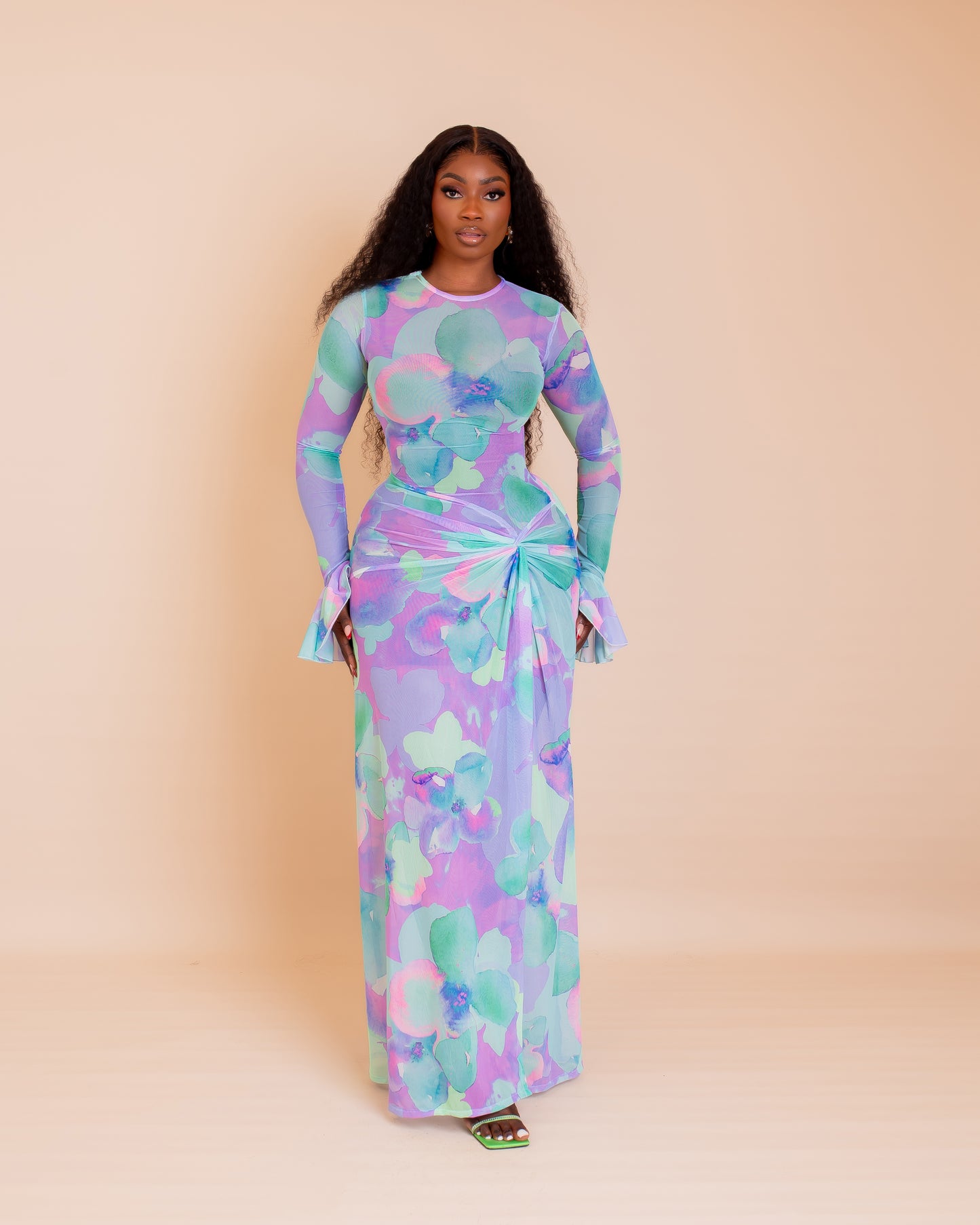 Milan Mesh Dress (Orchid Print )
