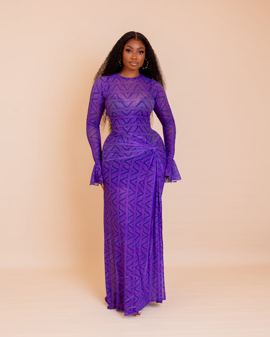 Milan Mesh Dress ( Purple Ziva Print)