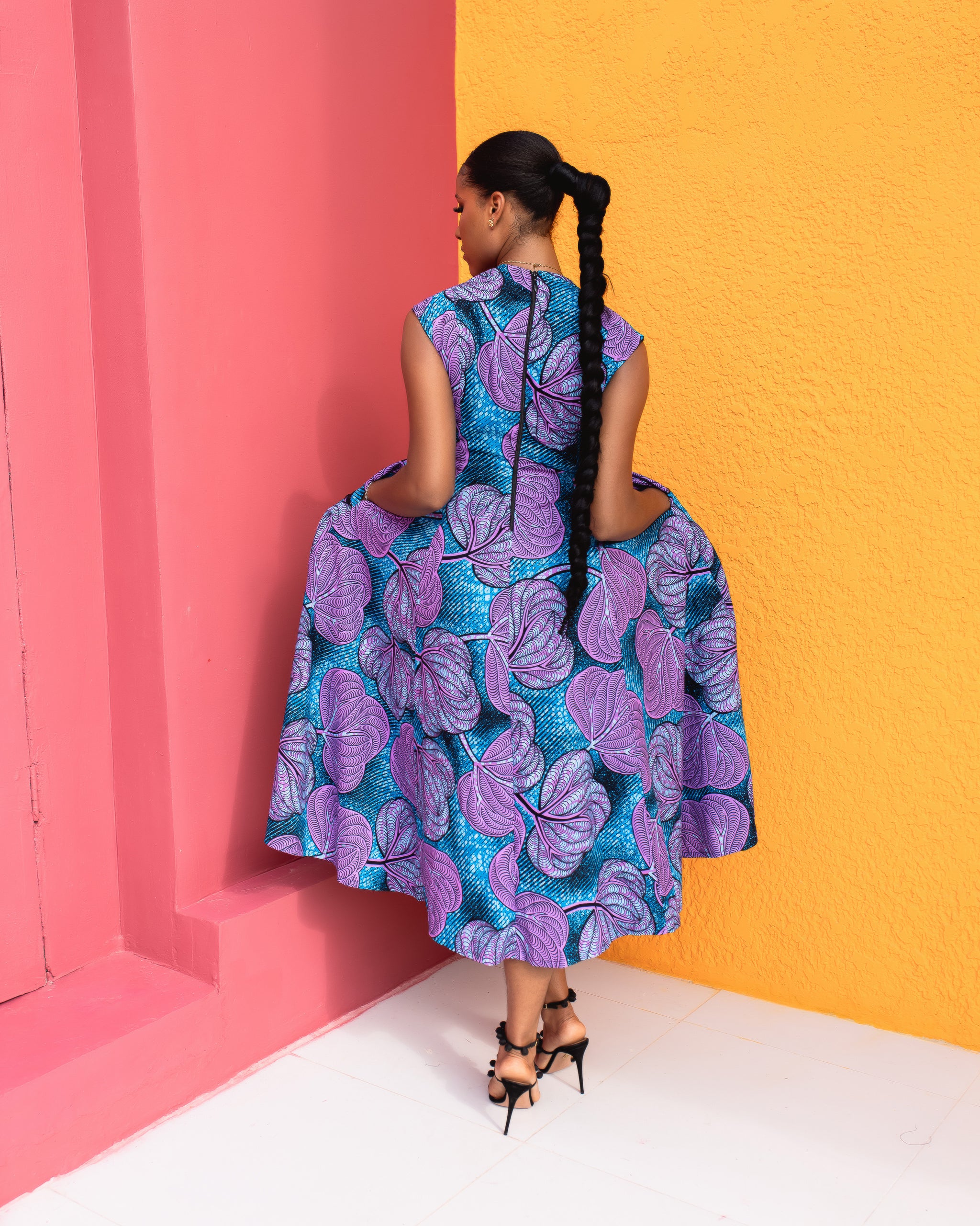 Anire Hand Beaded Ankara Dress(Amethyst Bloom Print)