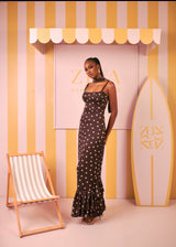 Selene Silk Dress (Mocha Dot Print)