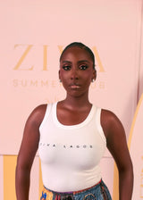 Ziva Ribbed Tank – White with Black Wordmark