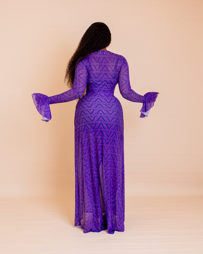 Milan Mesh Dress ( Purple Ziva Print)