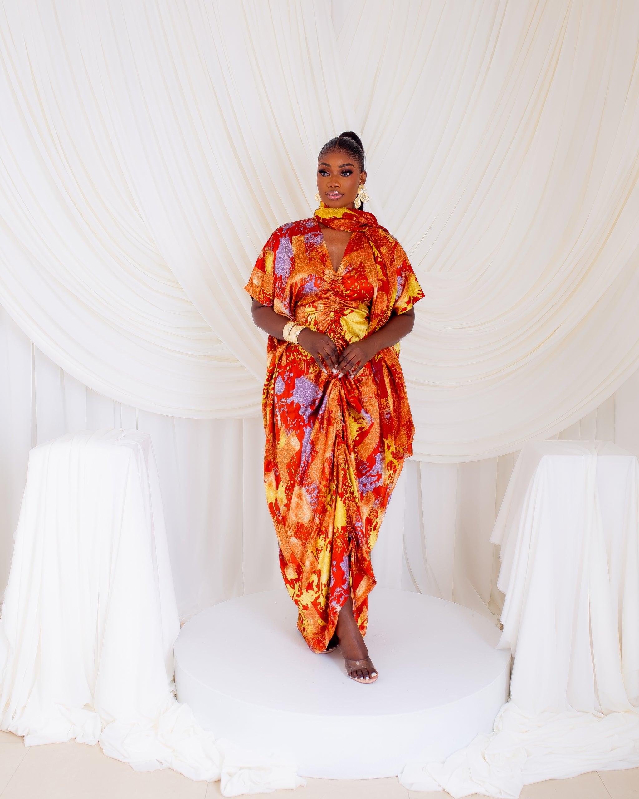 Drawstring Silk Kaftan (Sunburst Mosaic)