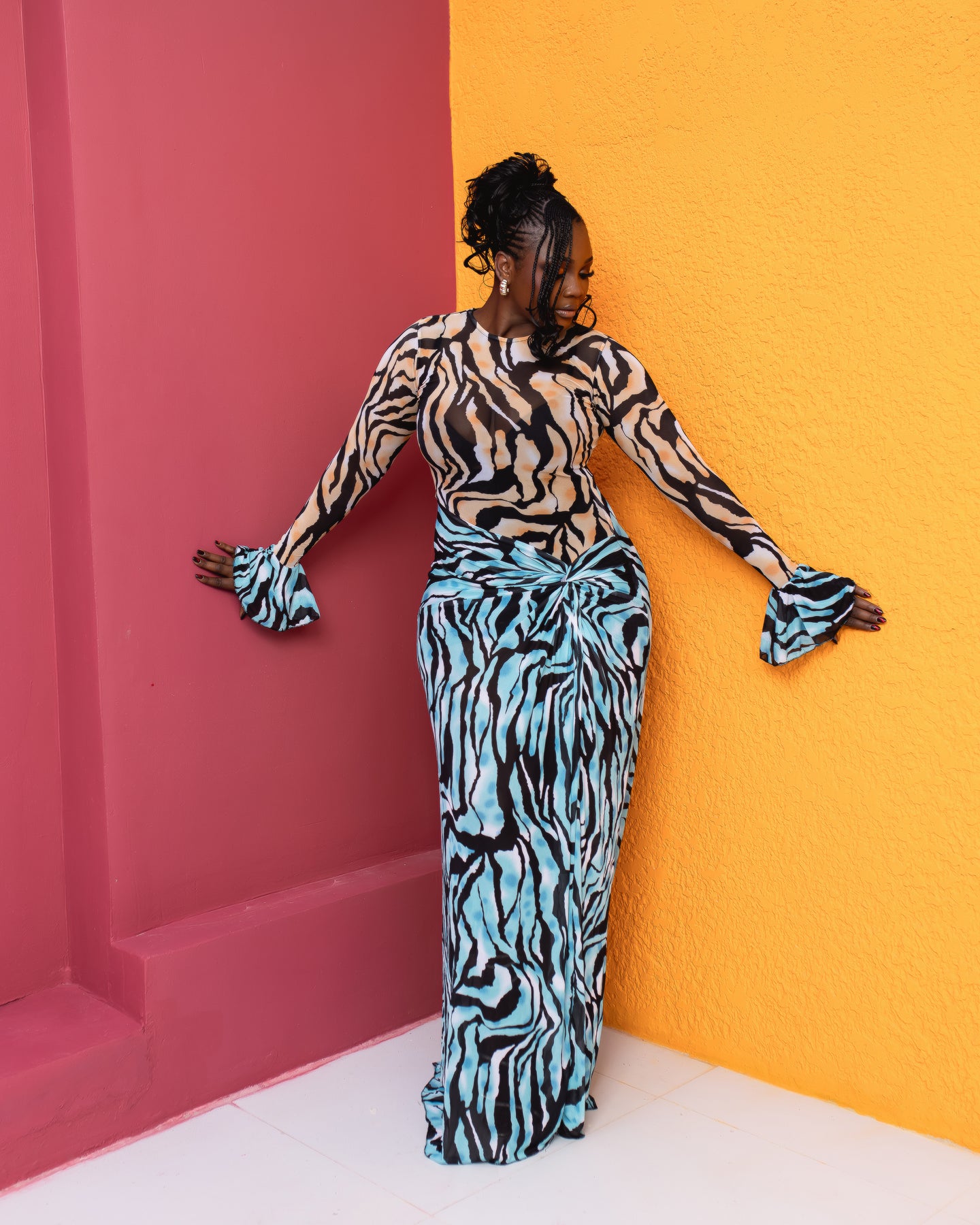 Milan Mesh Dress (Aqua Zebra Print)