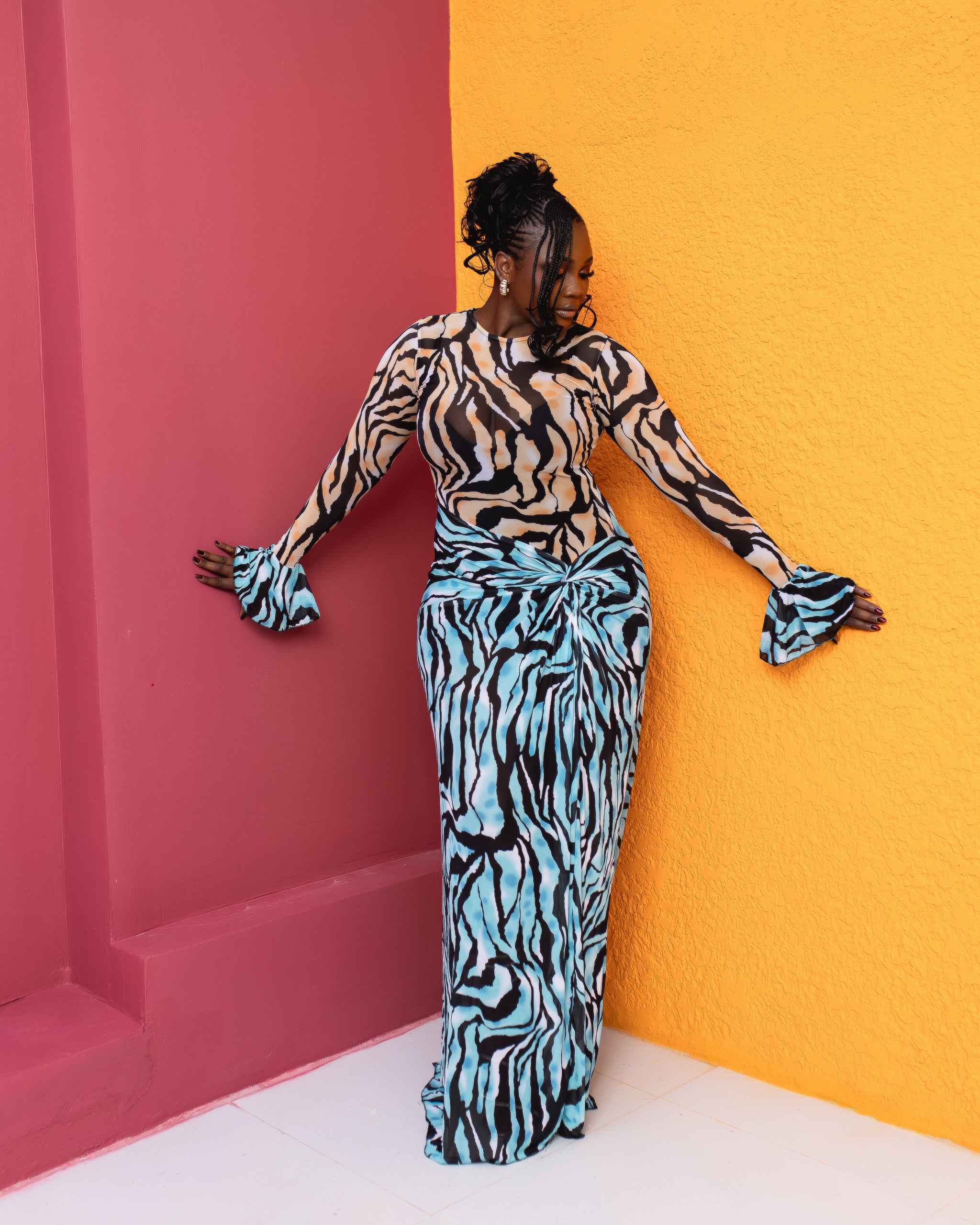 Milan Mesh Dress (Aqua Zebra Print)
