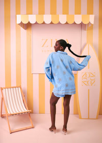 Tia Linen Short set (Sky Bloom Print)
