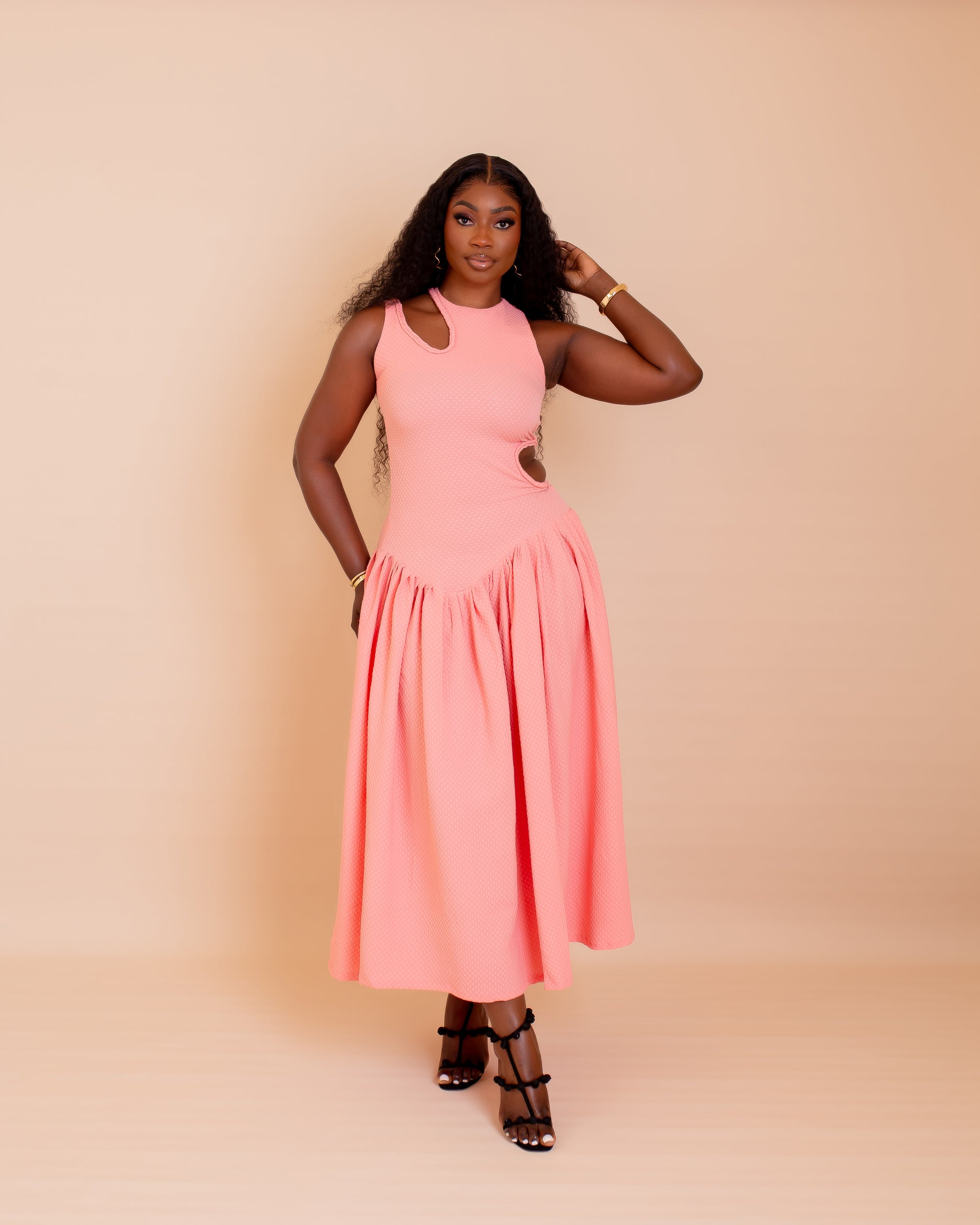 Zaraia Midi Dress (Coral )