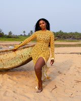 Milan Mesh Dress (Yellow Custom Print)