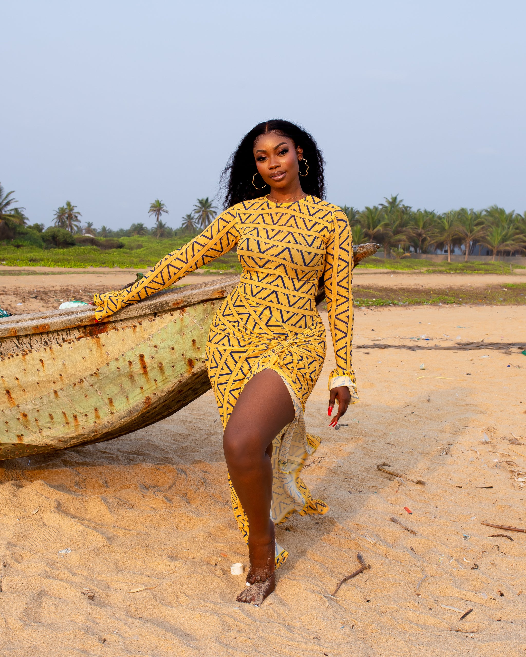 Milan Mesh Dress (Yellow Custom Print)