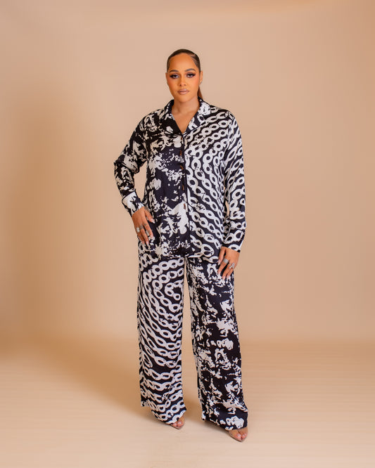 Silk Pj Set (Black/White)