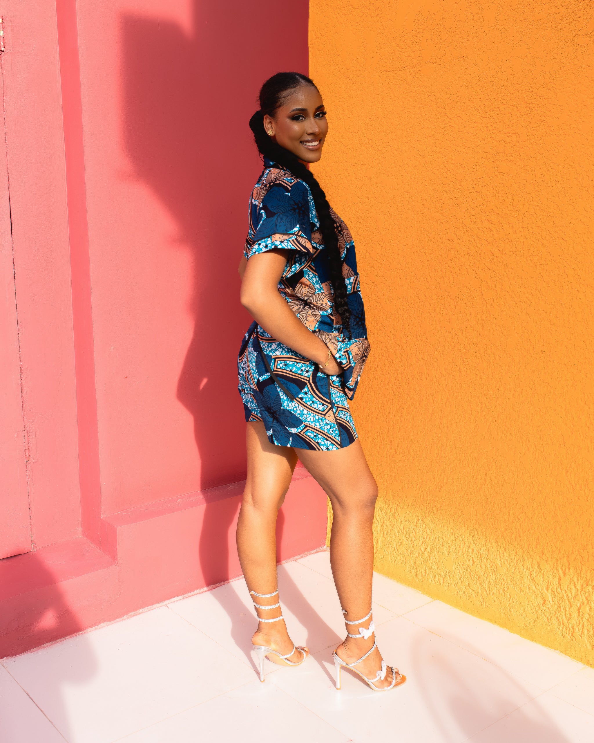 Aduke Ankara Short Set (Blue Floral Print)