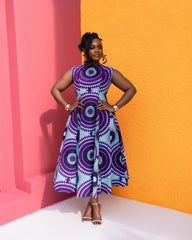 Anire Hand Beaded Ankara Dress(Royal Eclipse Print)