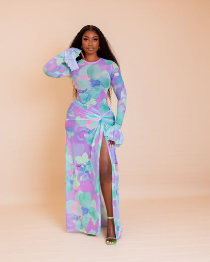 Milan Mesh Dress (Orchid Print )