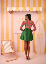 Zahra Mesh Top & Mikado Skirt(Coral Mirage Print)