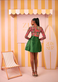 Zahra Mesh Top & Mikado Skirt(Coral Mirage Print)