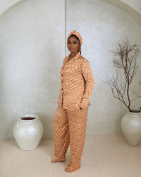 Silk Pj Set & Headband - (Marble Ember Print