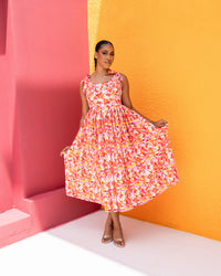 Tara Midi Dress(Petal Bloom Print)