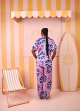 Silk PJ Set - Short Sleeve(Riviera Mosaic Print)