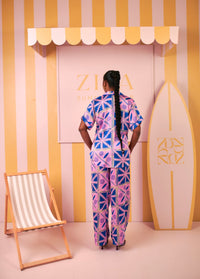 Silk PJ Set - Short Sleeve(Riviera Mosaic Print)