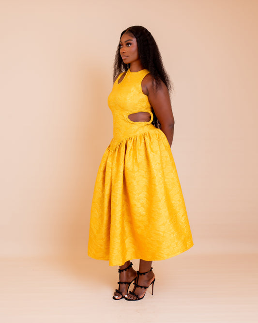 Zaraia Midi Dress (Golden Yellow )