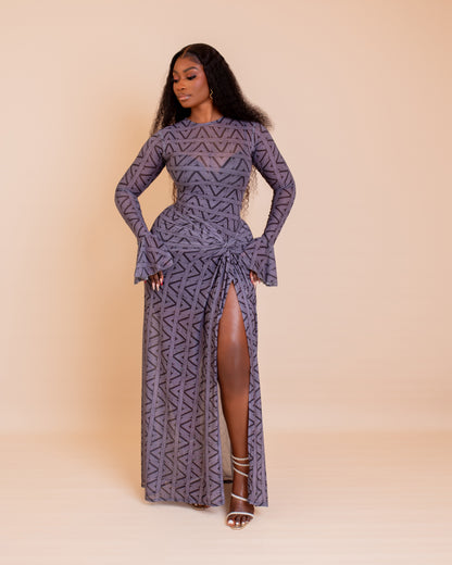 Milan Mesh Dress ( Grey Ziva Print)