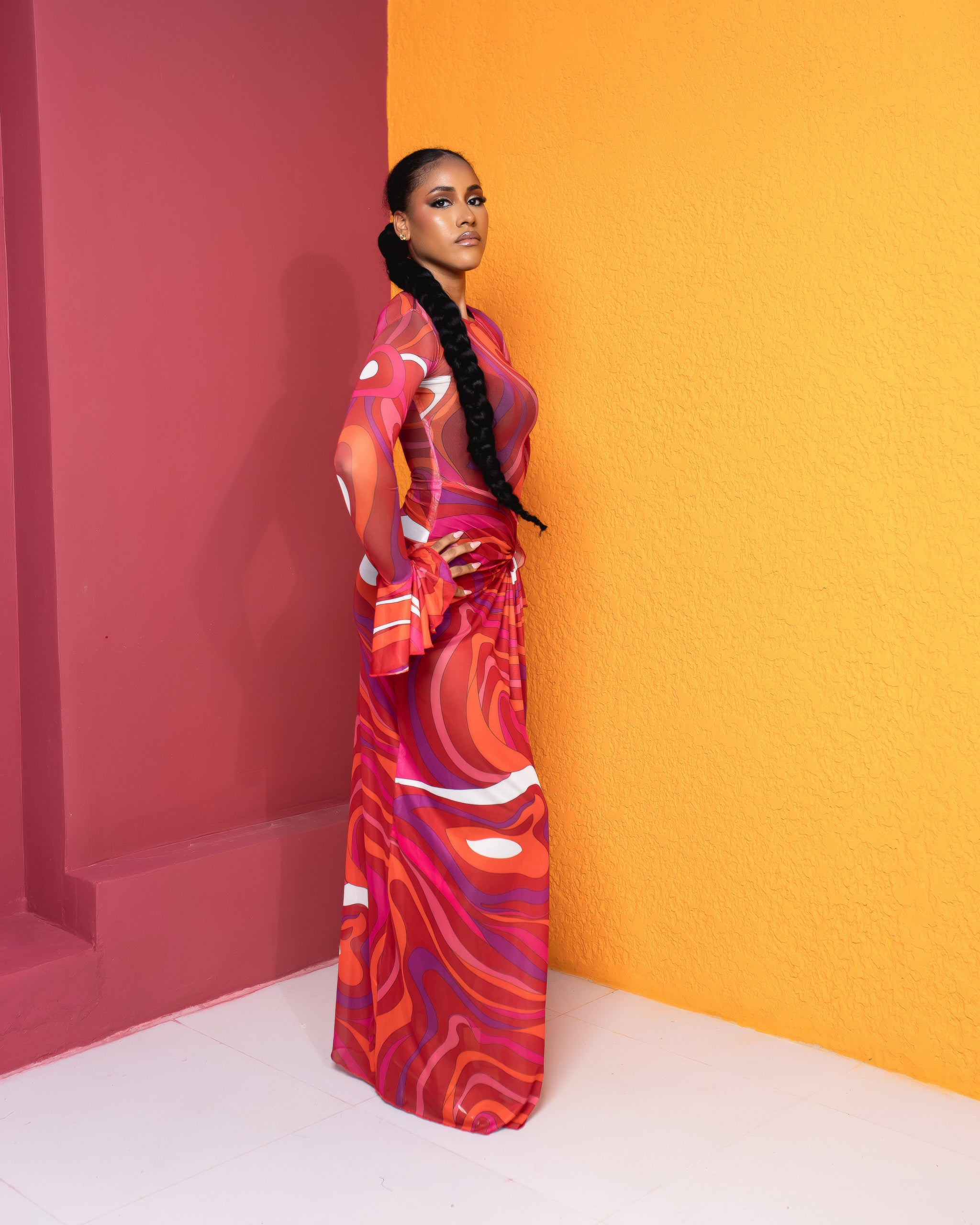 Milan Mesh Dress(Crimson Tide Print)
