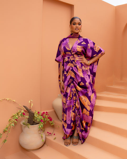 Drawstring Silk Kaftan (Royal Ember)