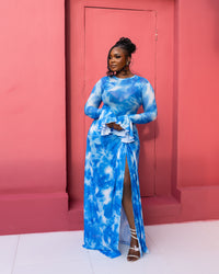 Milan Mesh Dress (Blue lagoon Print)