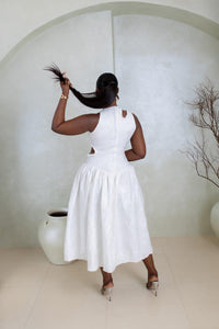 Zaraia Midi Dress (White Bloom Print)
