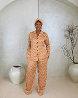 Silk Pj Set & Headband - (Marble Ember Print