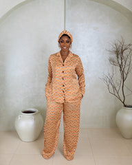 Silk Pj Set & Headband - (Marble Ember Print