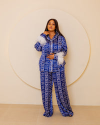 Blue Feather Pj Set (white Feathers)
