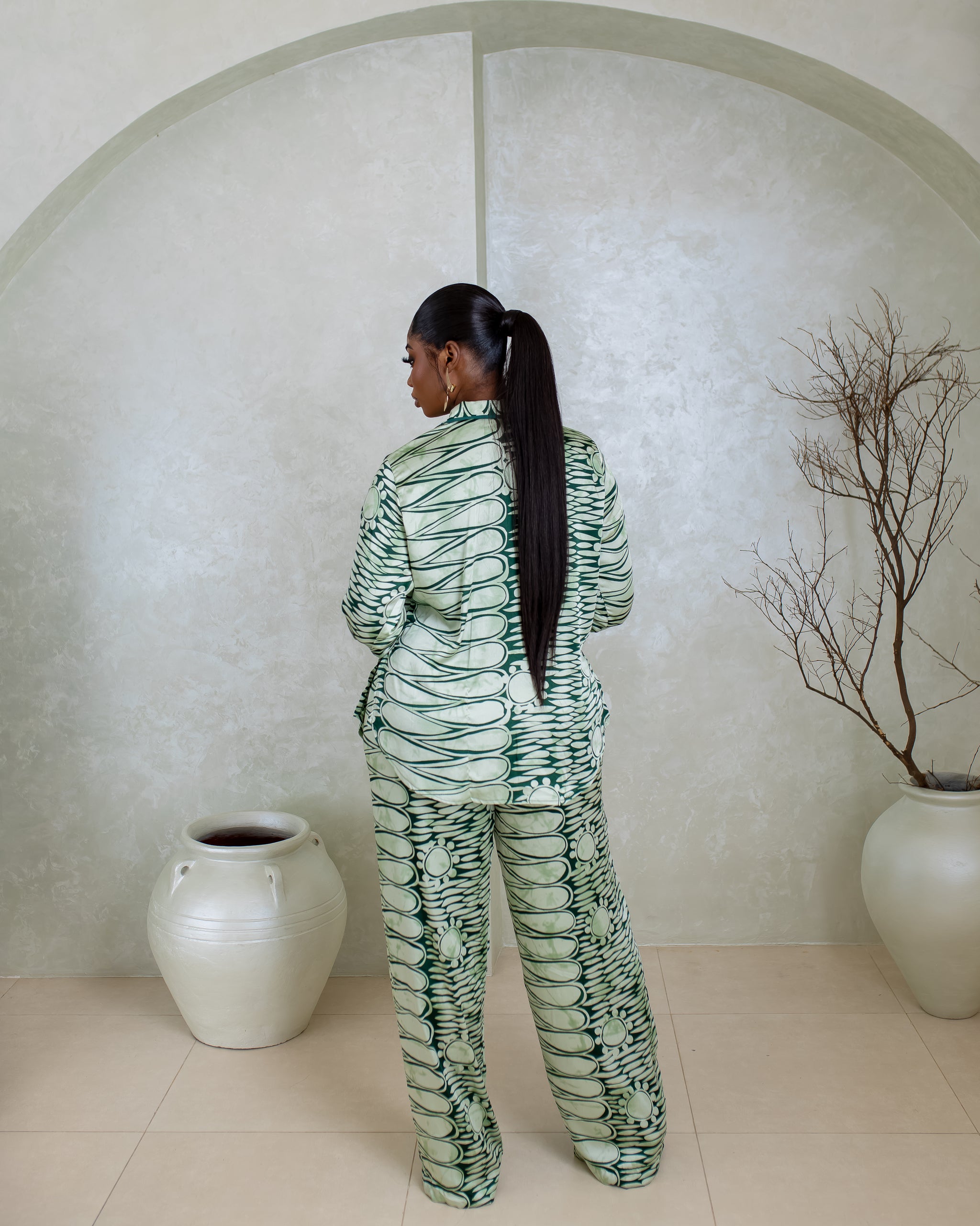 Silk PJ Set (Sage Orbit Print)