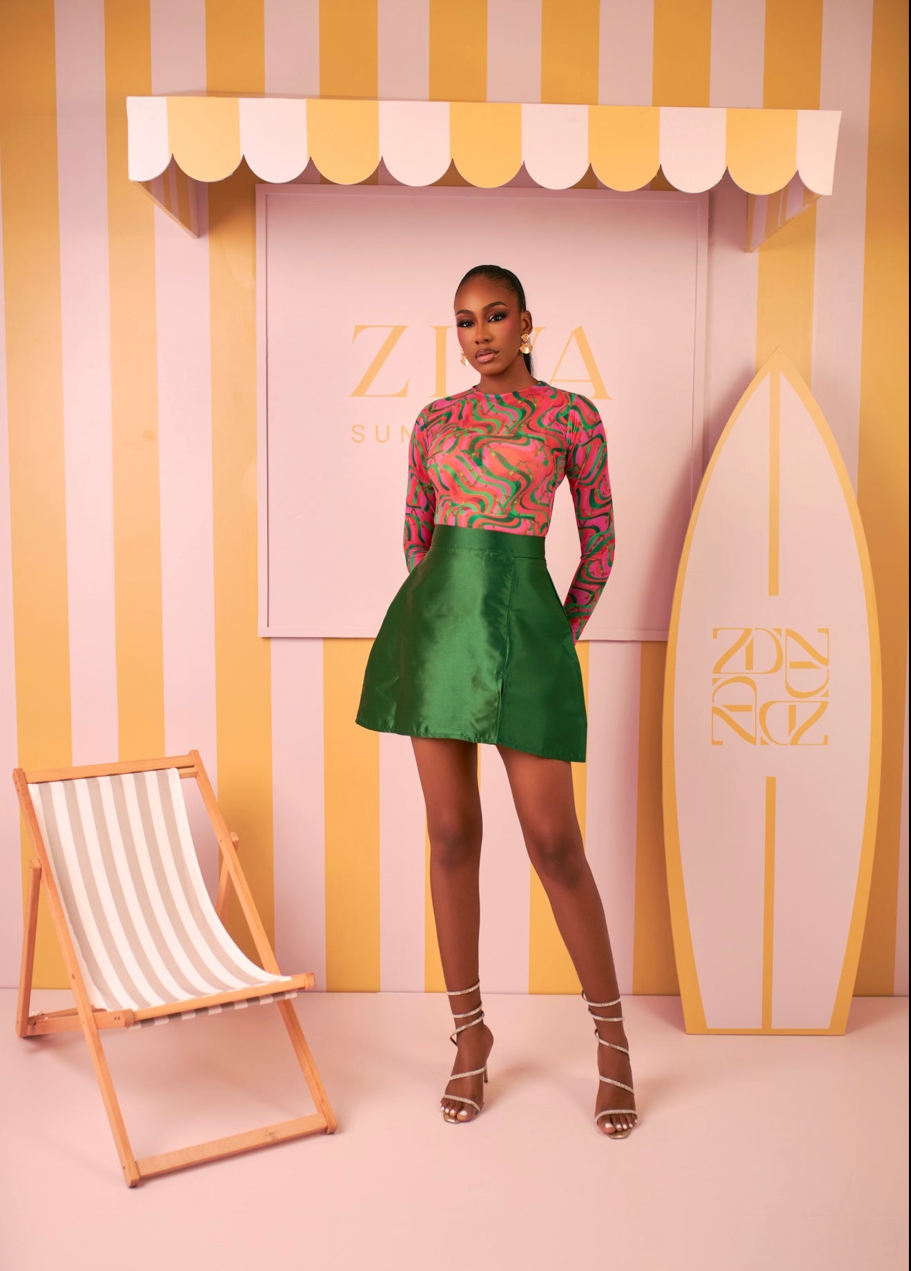 Zahra Mesh Top & Mikado Skirt(Coral Mirage Print)