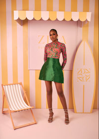 Zahra Mesh Top & Mikado Skirt(Coral Mirage Print)
