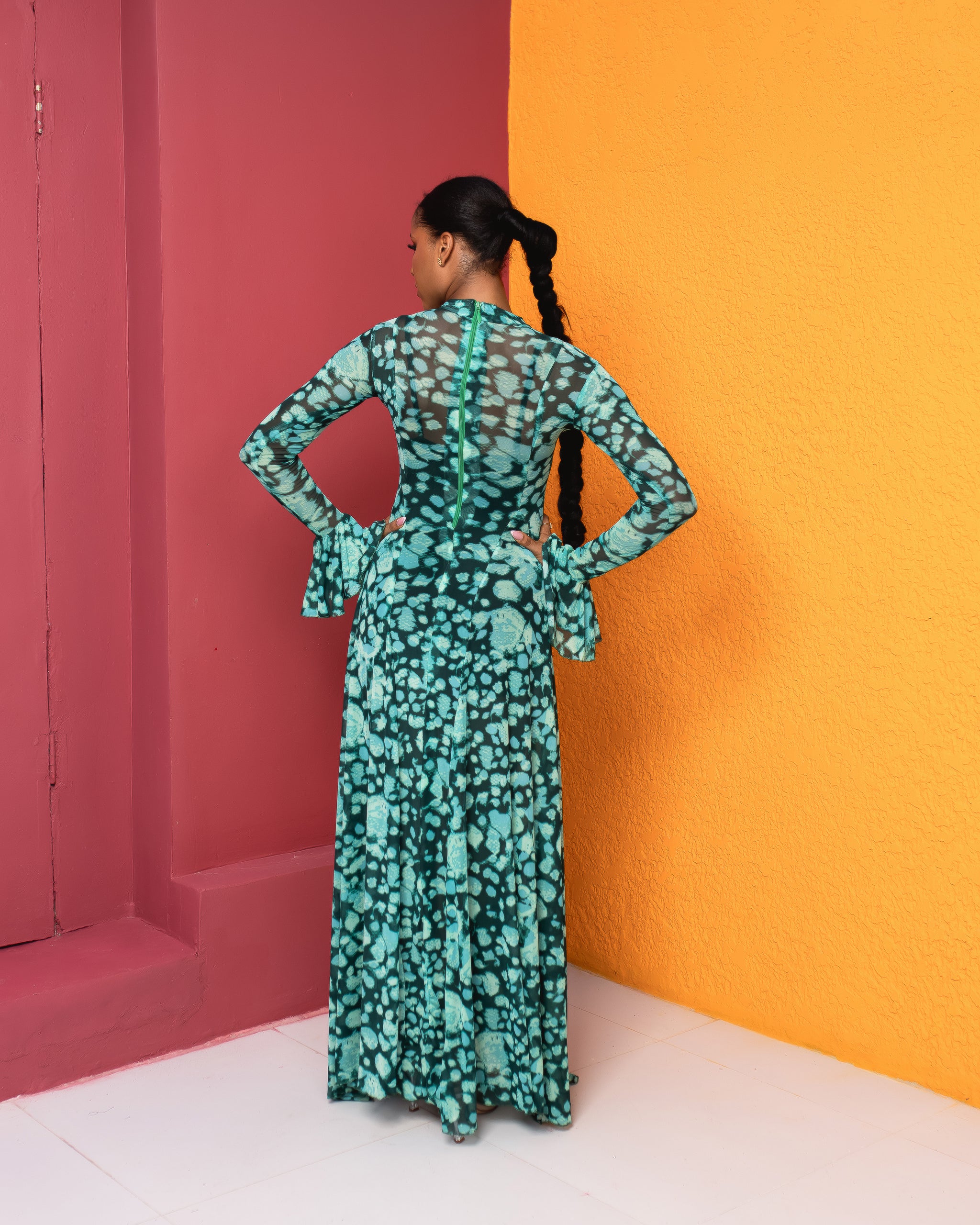 Neriah Mesh Dress (Lagoon Marble Print)