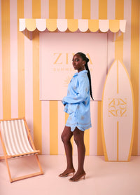 Tia Linen Short set (Sky Bloom Print)