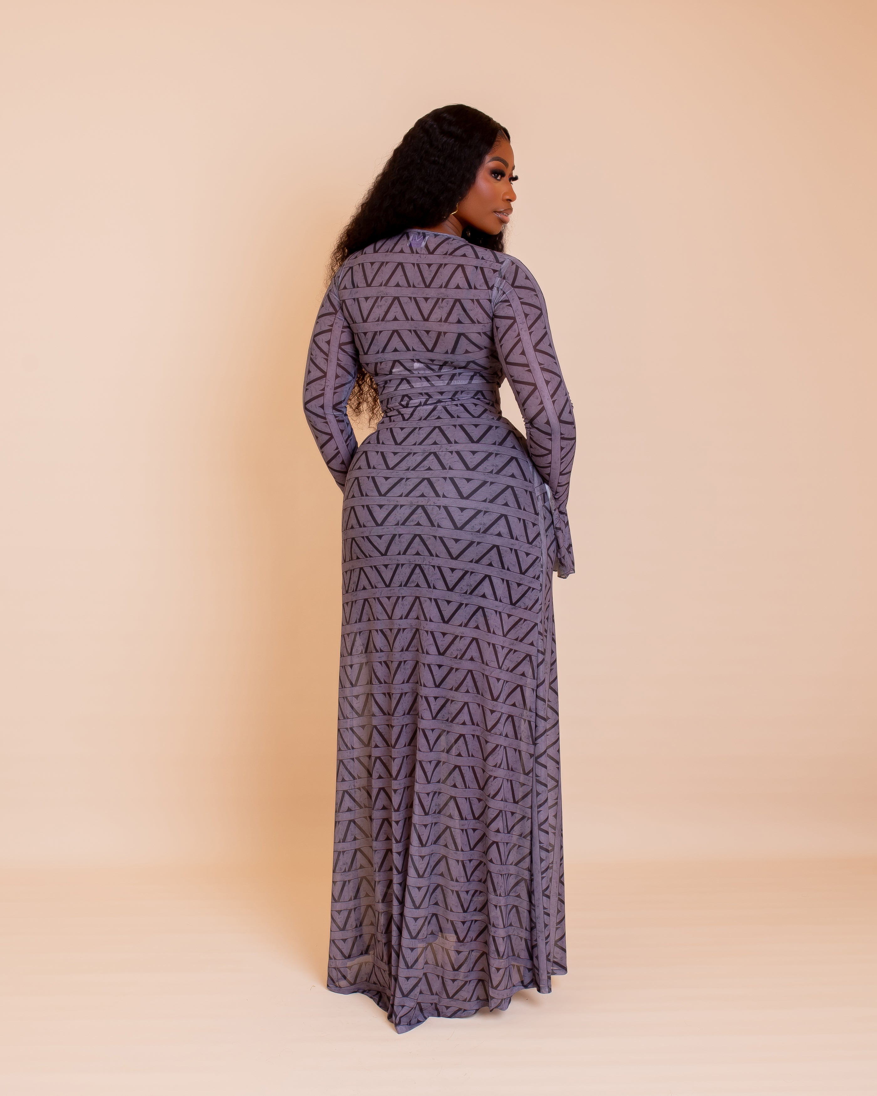 Milan Mesh Dress ( Grey Ziva Print)