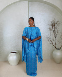 Naya Silk Skirt Set(Ocean Ripple Print)