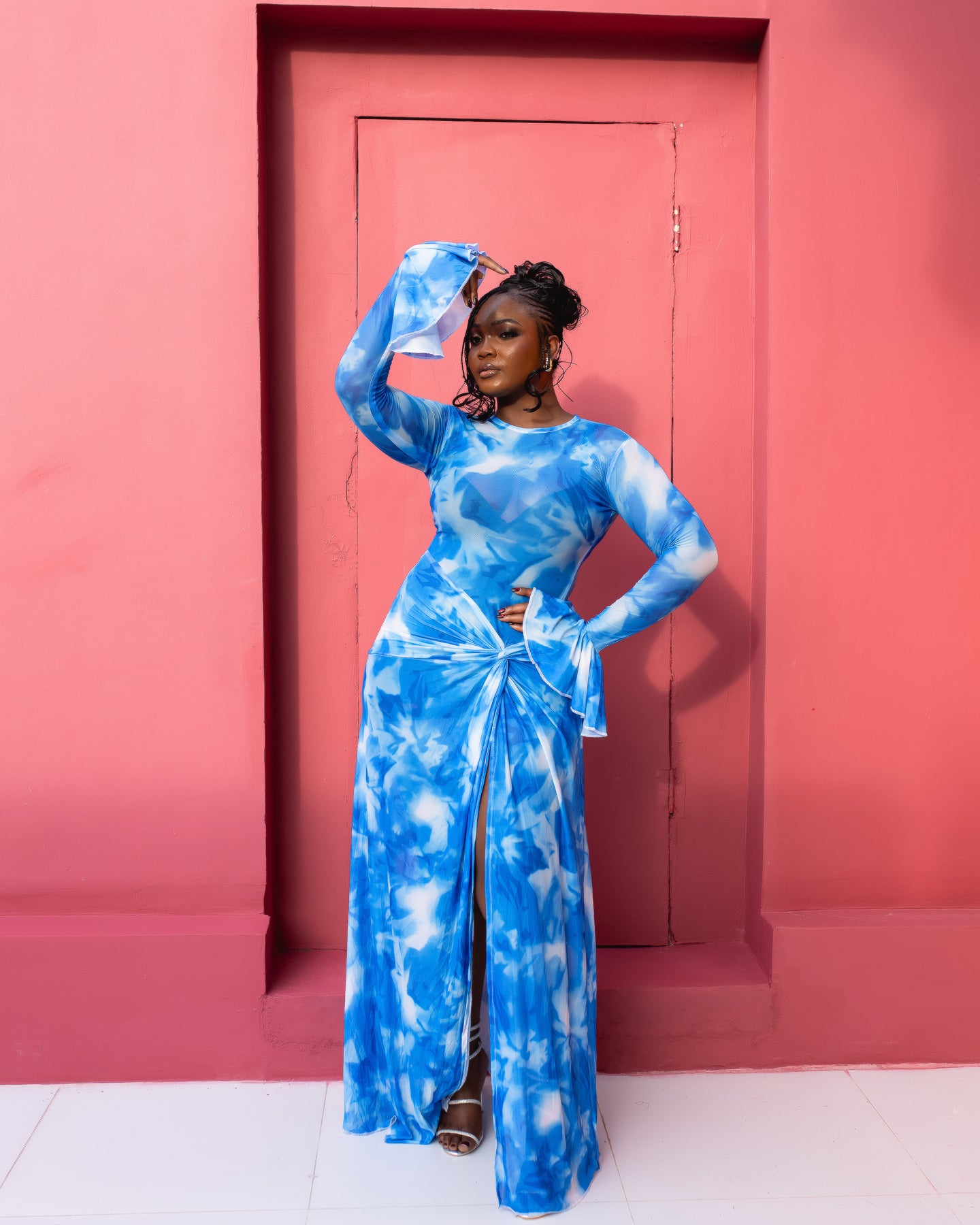 Milan Mesh Dress (Blue lagoon Print)