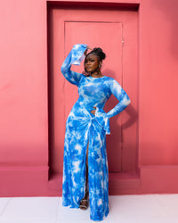 Milan Mesh Dress (Blue lagoon Print)