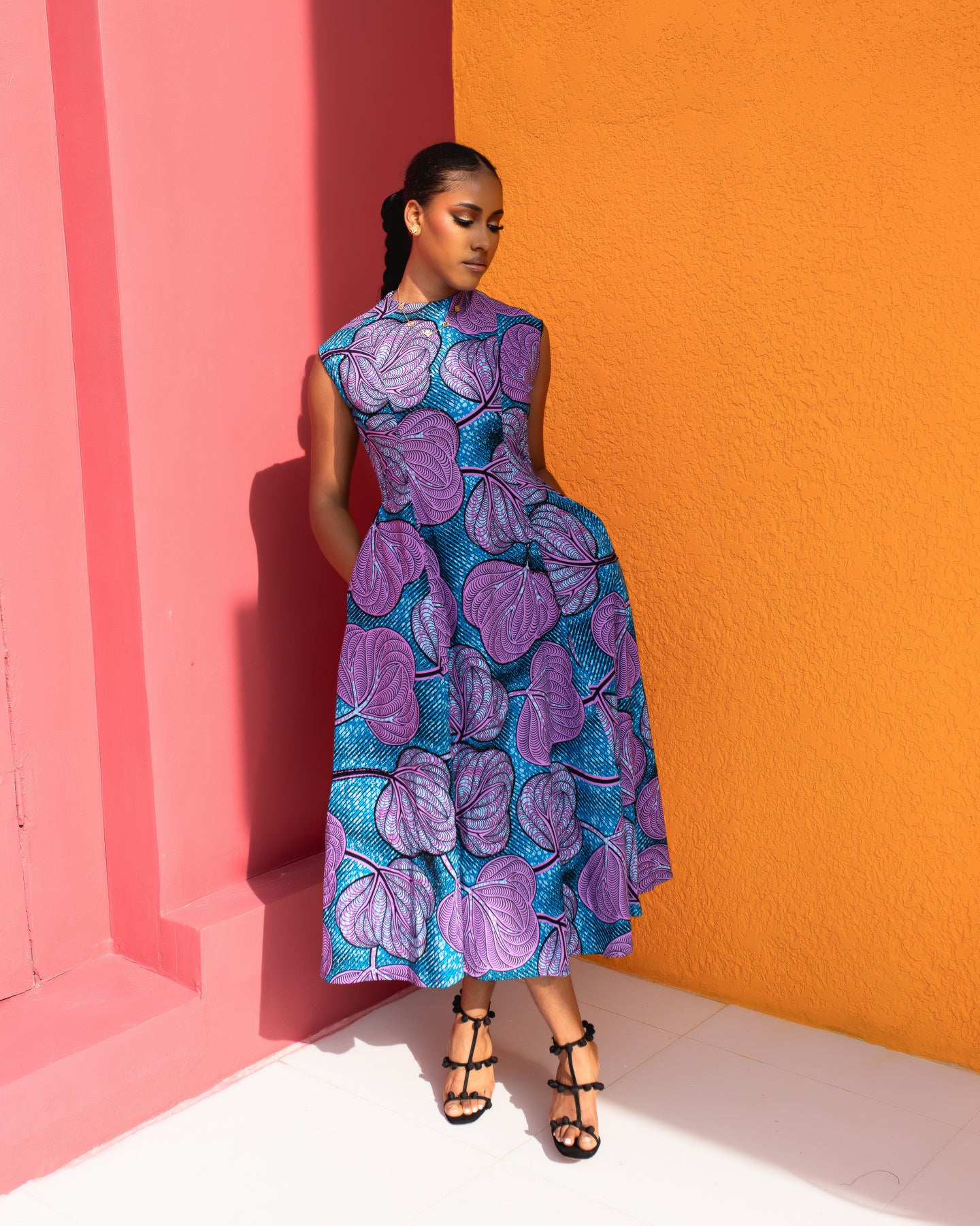 Anire Hand Beaded Ankara Dress(Amethyst Bloom Print)
