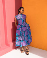 Anire Hand Beaded Ankara Dress(Amethyst Bloom Print)