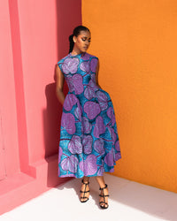 Anire Hand Beaded Ankara Dress(Amethyst Bloom Print)