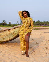 Milan Mesh Dress (Yellow Custom Print)