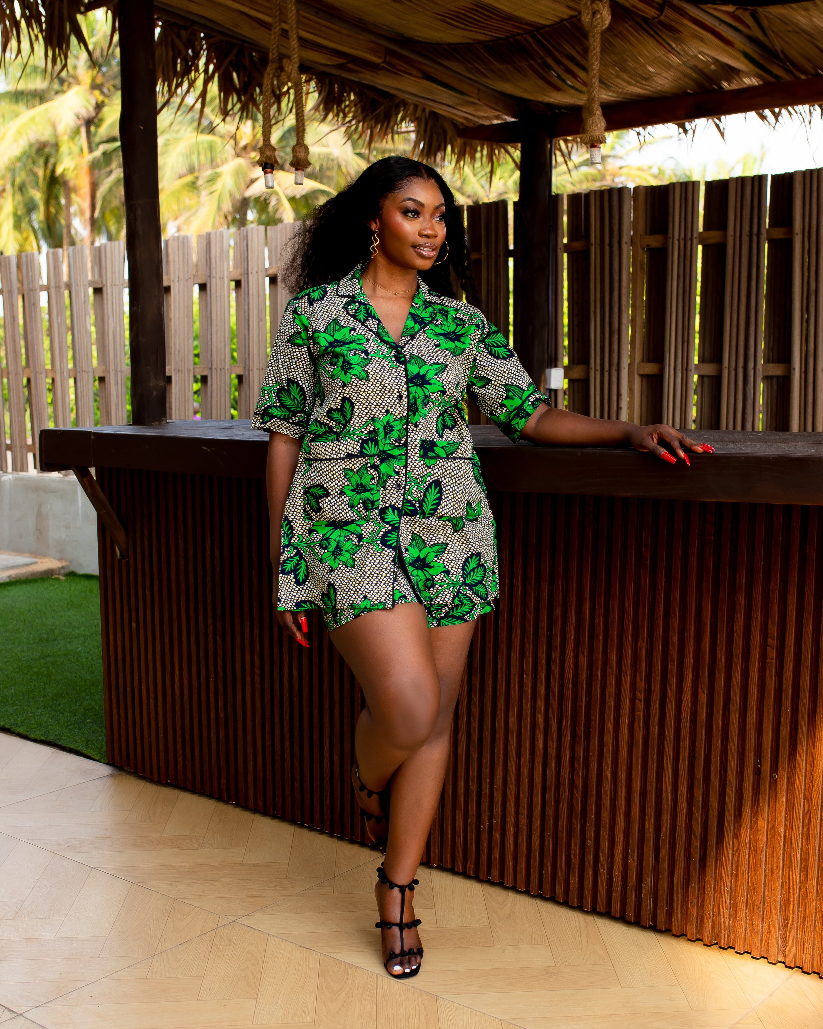 Aduke Ankara Short Set (Green & Black)
