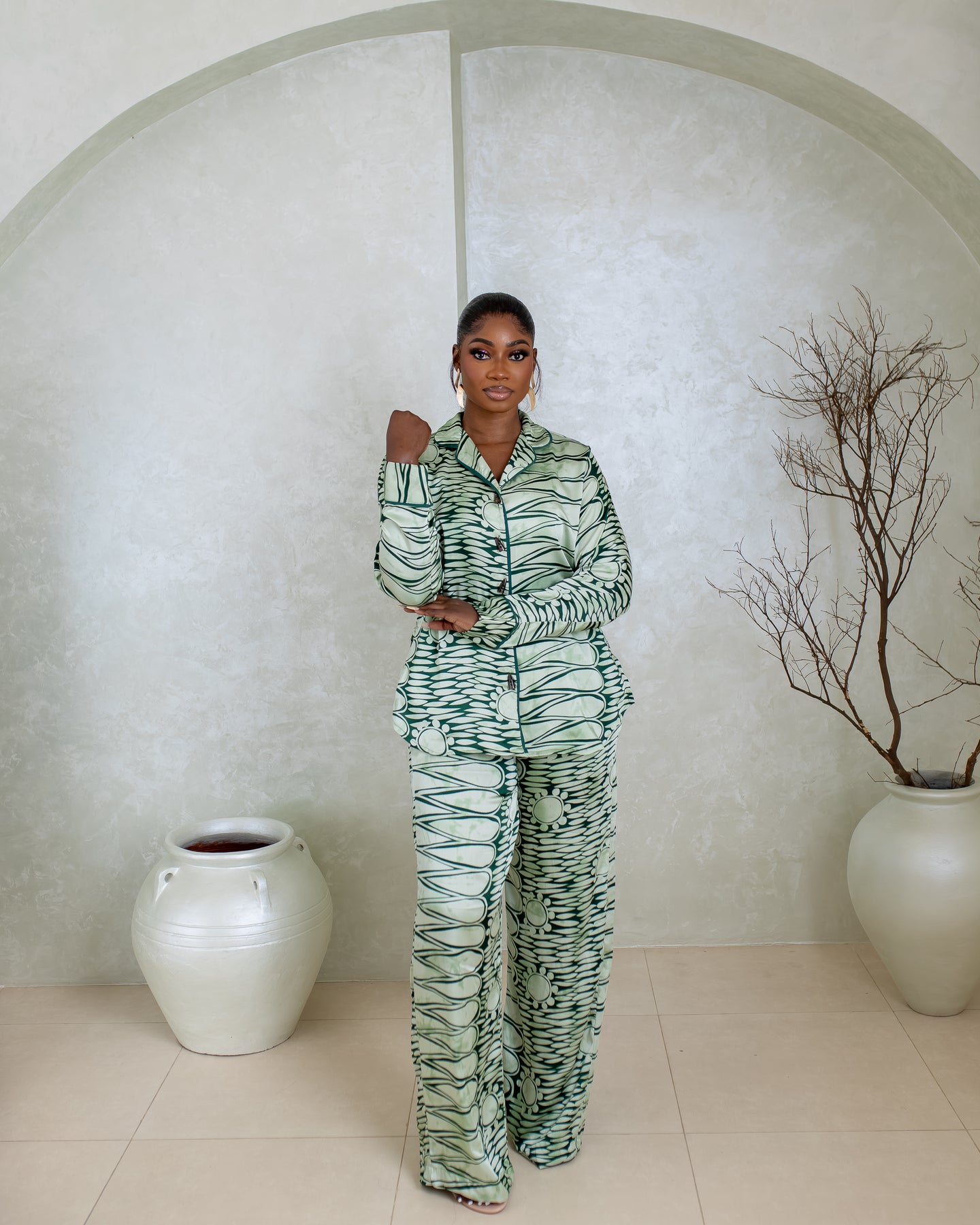 Silk PJ Set (Sage Orbit Print)