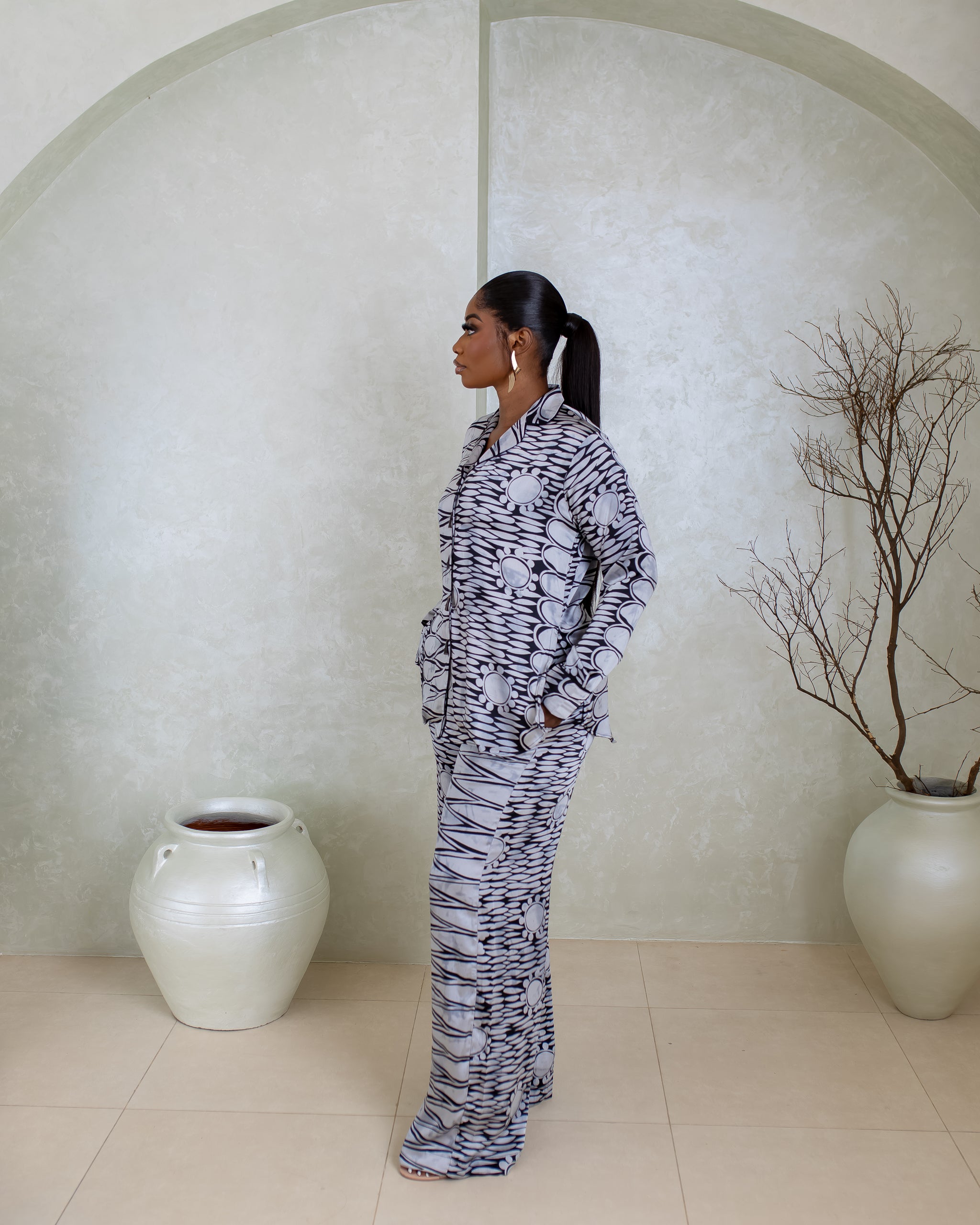 Silk PJ Set (Midnight Ripple Print)